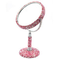Bling Rhinestone Double-Sided Tabletop Makeup Mirror, Round Metal Makeup Mirror with 1:2 Magnifying Mirror, Rotating Mirror (Pink)
