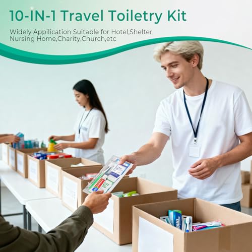 10 Sets Personal Hygiene Kit Bulk,10-IN-1 Green Individually Wrapped Disposable Travel Toothbrushes and Hotel Vanity Set Basic Toiletry Supplies for Homeless,Guests,Charity
