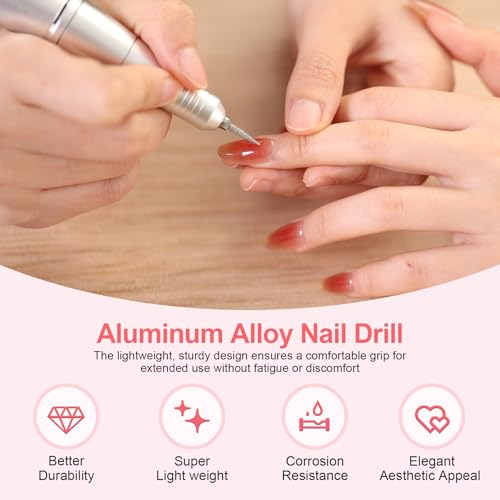 Electric 45000RPM Nail Drill Machine Rechargeable Portable Nail File Electric DIY Nail Drill Kit with Smart LCD Screen for Gel Nail Manicure and Pedicure Reflective Body etc (White)