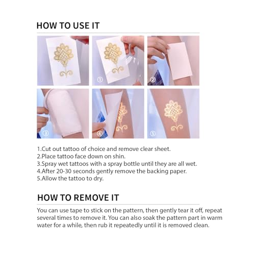 10-Sheet Gold Henna Tattoo Kit - Women's & Girls' Tattoo Stickers for Arms & Hands - Wedding & Festival Glitter Henna Tattoos