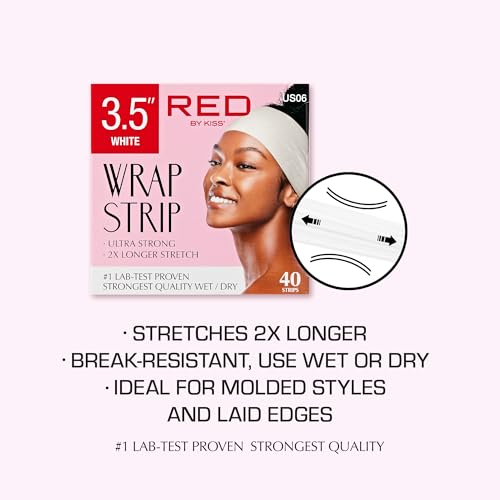 Red by Kiss Hair Wrapping Strip, Ultra Strong 2X Longer Stretch, 40 Strips, Suitable for Wet/Dry Hair, White, Styling Paper for Sleek Hairstyles (3.5", White, 1 Pack)
