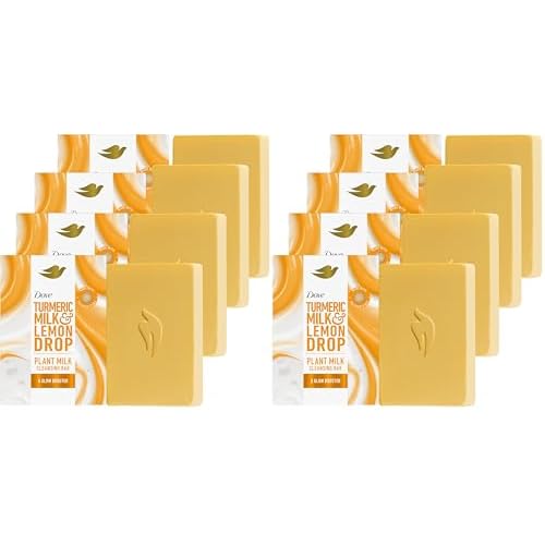 Dove Plant Milk Cleansing Bar Soap Turmeric Milk & Lemon Drop Glow Booster for Moisturized Skin Gentle Cleanser, No Sulfate Cleansers or Parabens, 98% Biodegradable Formula 5 oz, (Pack of 8)
