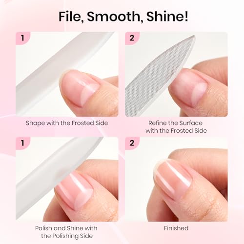 Beetles Glass Nail File for Natural Nails 3 Pack ? Double-Sided Crystal Nail Files with Case Etched Gentle Nails Care for Shaping & Polishing Manicure, Washable Reusable Glass Fingernail Files