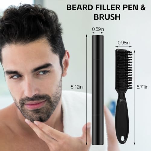 Beard Pencil Filler for Men, Double Head 4 Forks Grooming Beard Pen, Fast Fill Thin Beard, Water & Sweat Resistant, Long-Lasting Black Beard Shaping Kit, Creates a Naturally Thicker Beard