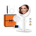 B Beauty Planet Vanity Mirror with Lights, 30X Magnifying Makeup Mirror with 3 Lighting and Adjustable Brightness, Rechargeable 2-Sided Height Adjustable Desk Mirror for Bathroom, Women Gifts for Mom