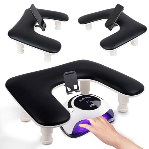 Arm Rest for Nails Tech with Adjustable Base,U shaped Comfortable Manicure Nail Hand Rest Stand Pillow Cushion for Acrylic Nail Art Tech(Black)