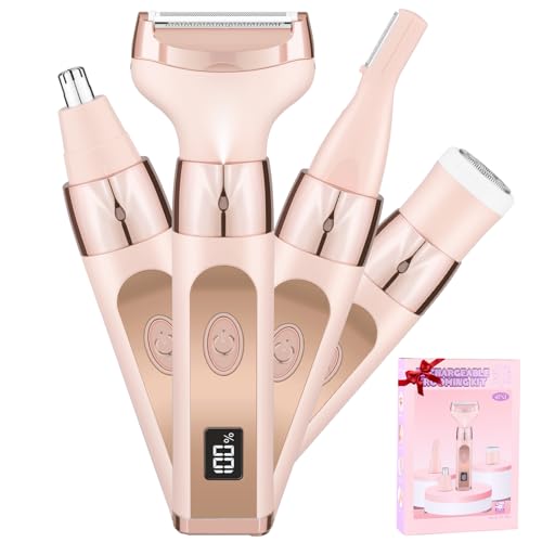 4-in-1 Electric Razor for Women, Bikini Trimmer for Women, Rechargeable Women's Electric Shaver with Replaceable Facial Eyebrow Nose Hair Trimmer for Full Body Hair Trimmer