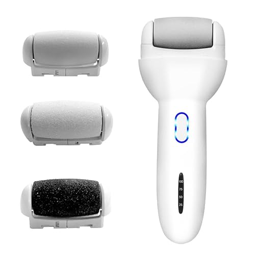 Electric Foot Callus Remover, Rechargeable Pedicure Tool with 3 Quartz Rollers, 3-Speed LED Light, IPX6 Waterproof, Type-C Fast Charge, 4 h Runtime, Cracked Heels & Dead Skin Remover for Women Men