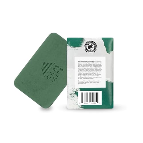 Oars + Alps Exfoliating & Moisturizing Bar Soap for Men, Deep Cleaning Soap, Clean Ingredients, All Skin Types, Peppermint Charcoal, 1pk