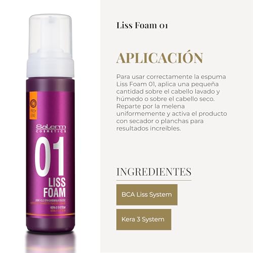 SALERM - Straight Hair Foam - Pro Line Liss Foam 01-200 ml - Eases and Improves Straightening Results - Anti-Frizz - Light Hold - Heat Protector - Treats and Repairs Hair