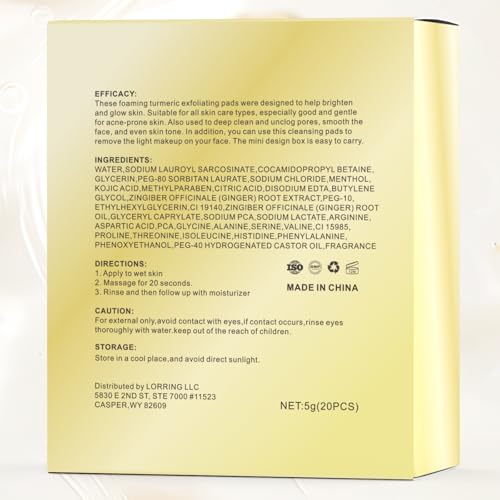 Turmeric Kojic Acid Facial Cleansing Pads for Gentle Exfoliation and Brightening, 20 Count (Pack of 1), For All Skin Types