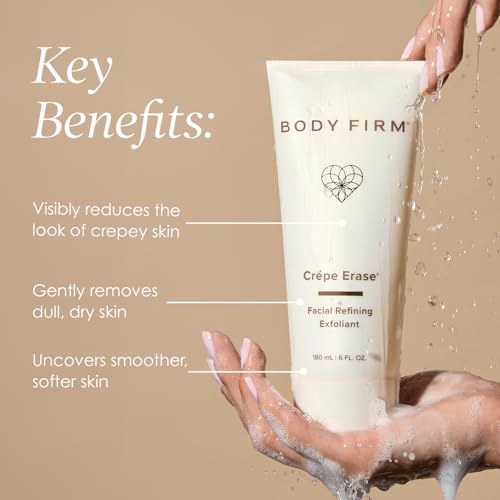 BODY FIRM Crepe Erase Refining Facial Scrub, Anti-Aging Skin Care, Exfoliating Face Wash with Gentle AHA BHA Exfoliators, Exfoliating Pre Treatment for Wrinkle & Crepe Skin, Promotes Collagen, 6 fl oz