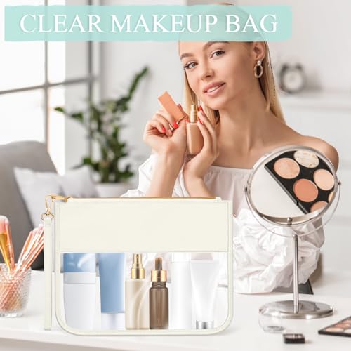 Sweetude 10 Pcs Nylon Makeup Bag Chenille Letter Clear Zipper Pouch Waterproof Toiletry Cosmetic Bag Transparent Pouches for Women Girls(Bright)