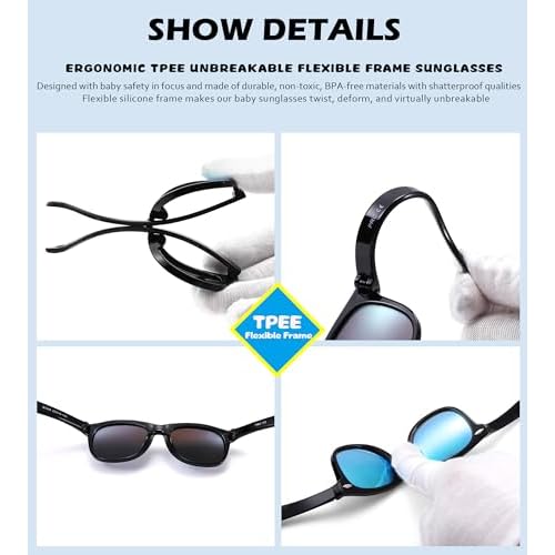 Polarized Baby Sunglasses with Strap - Unbreakable Flexible Infant Sunglasses for Toddlers Age 0-24 Months