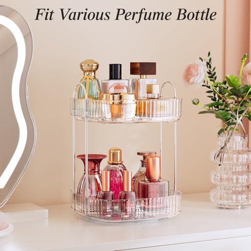 Delamu Rotating Bathroom Countertop Organizer, Large Capacity 2-Tier Multi-Function Storage for Cosmetics, Skincare, and Perfume. Makeup Organizer Countertop Ideal for Dresser, Bathroom,Vanity, Clear