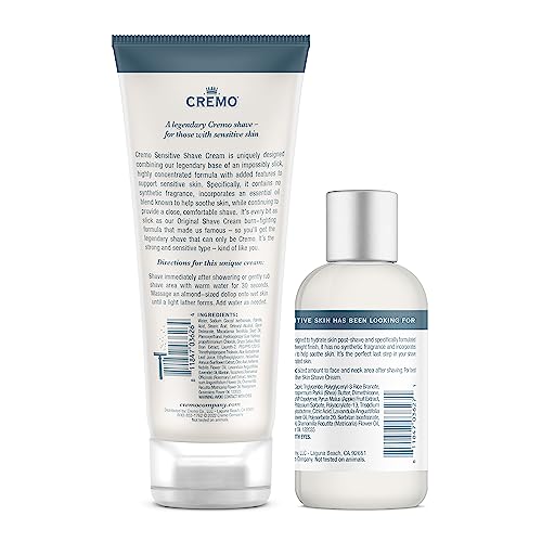 Cremo Barber Grade Pre- and Post Shave Bundle with Sensitive Shave Cream, 6oz and Post Shave Balm, 4oz
