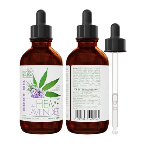 Natural Therapy Hemp & Lavender Body Oil ? Moisturizing Body Oil ? Hydrate & Soften Skin ? Increase Skin Elasticity and Provide Anti-Aging Support (4 Fl.Oz)