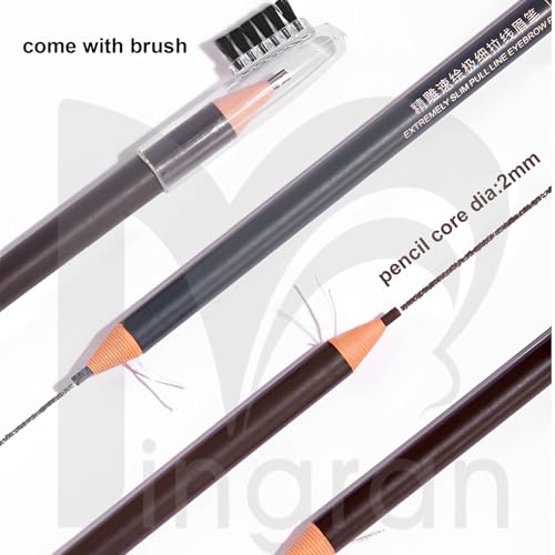 6pcs 2mm Ultra-Thin Eyebrow Pencil with Brush Waterproof Long-Lasting Slim Eyebrow Pencil Peel off Microblading Mapping Pencils (#01 Black)