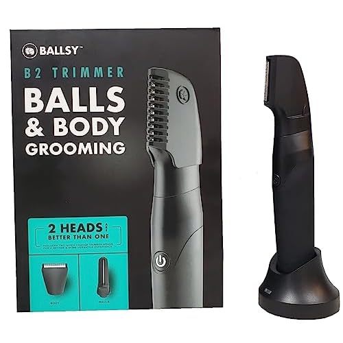 Ballsy B2 Groin & Body Trimmer for Men, Includes 2 Quick Change Heads, Waterproof, Cordless Charging Base for The Ultimate Close Shave