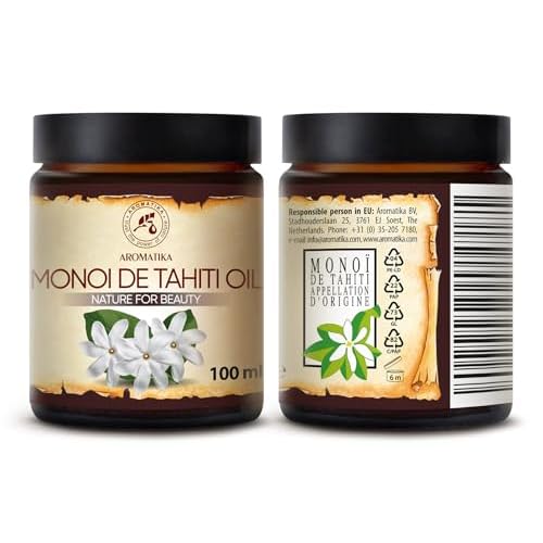 AROMATIKA Monoi de Tahiti Carrier Oil 3.4 Fl Oz - Pure Cold Pressed Monoi Base Oil - Cocos Nucifera - Gardenia Tahitensis - Unrefined Carrier Oil for Essential Oils - Face & Body Care - Massage