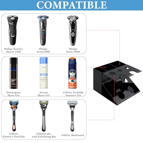 Linkidea Electric Shaver and Razor Stand, Bathroom Shaving Organizer Compatible with GilletteLabs Exfoliating Bar, Heated Razor Bugatti, ProGlide Shield Power (Black)