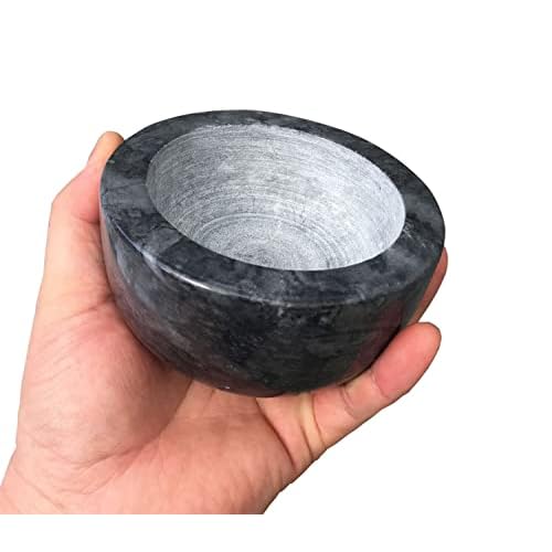 Marble Shaving Bowl£¬Handcrafted Black Marble Later£¬Shaving Soap & Cream Bowl for Men£¬Lather Mug with Interior Grooves Builds a Rich.