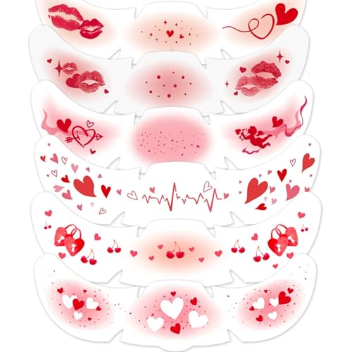 Valentine¡¯s Day Temporary Tattoos ? Red Heart Freckle Stickers, Love Angel & Sexy Lips Fake Tattoos for Women & Girls, Romantic Party Face & Body Decals (5 Sheets)