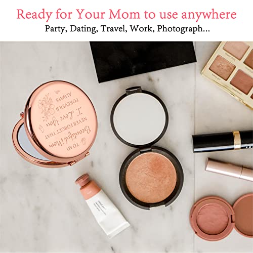 GGOJAGSTMom Valentines Mirror for Women Mom from Daughter Mother's Day Birthday for Mommy Kids Beautiful Mirror Gift for Mother Compact Mirror Gifts for Mom Rose Gold Engraved Makeup Mirror