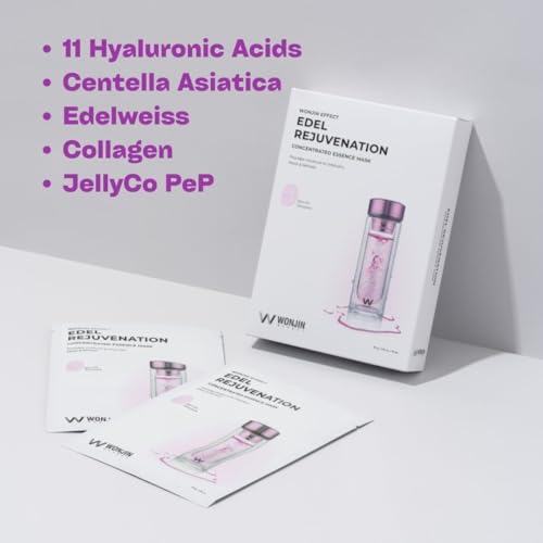 Wonjin Effect EDEL REJUVENATION MASK 1.05 fl Oz*10 pieces, Hydrating, Moisturizing, Skin Elasticity, Wrinkle Care, Hyaluronic Acid, Collagen, Centella Asiatica