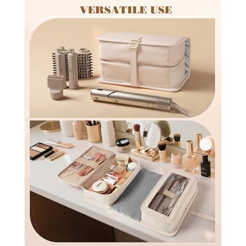 Hair Tools Travel Bag with Heat Resistant Mat Compatible with Shark Flexstyle, Hair Tool Organizer for Multi-Stylers and Hair Dryer, Beige