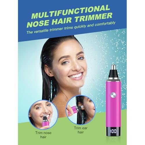 Nose Hair Trimmer for Women and Men£¬Rechargeable with LED Display,2 in 1 Painless Multifunctional Ear and Nose Trimmer with IPX7 Waterproof Dual Edge Blades-Magenta