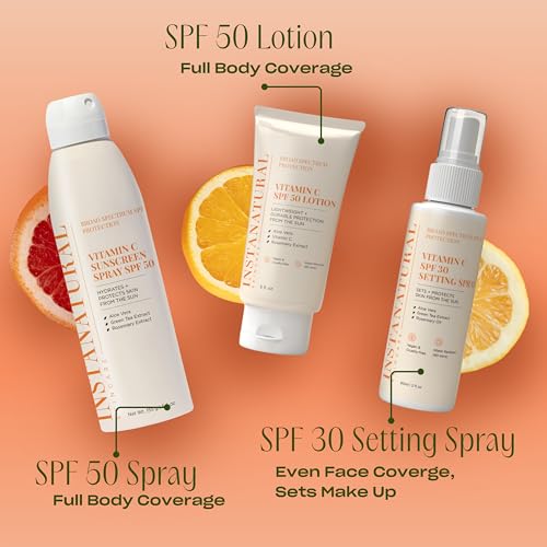 InstaNatural Skin Care Vitamin C SPF 50 Broad Spectrum Sunscreen Spray, Brightens & Hydrates, UVA, UVB Sun Protection Sunblock, with Aloe Vera & Botanicals, Aerosol Bottle, 5.5 Fl Oz (Pack of 2)