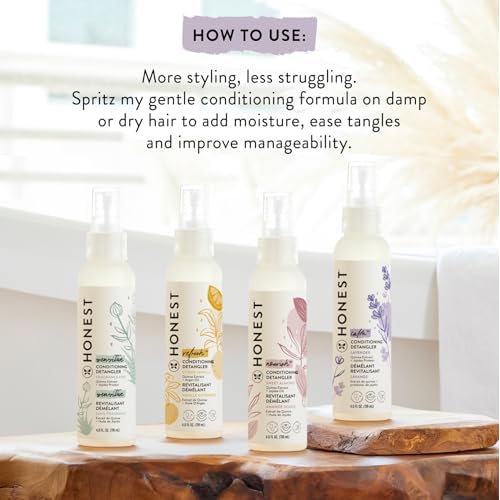 The Honest Company Conditioning Hair Detangler 3-Pack Leave-in Conditioner and Fortifying Spray, Tear Free Cruelty-Free, Hypoallergenic, Citrus Vanilla Refresh, 4 fl oz, pack of 3