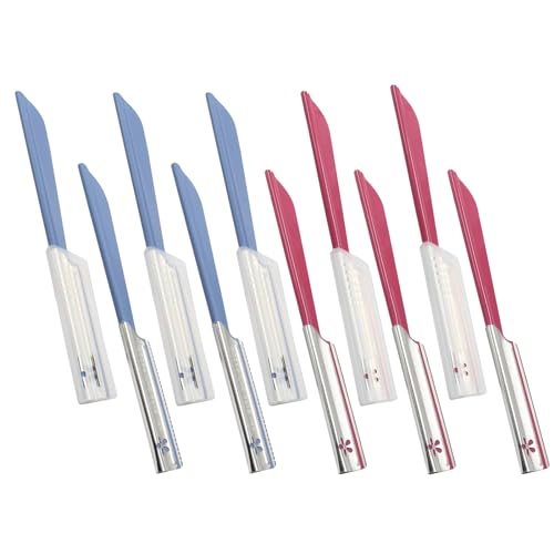 10 pcs Eyebrow Razor WomenFace Razors Facial Hair Removal Exfoliating Dermaplaning Tool Face Shavers Upper Lip Hair Removal Travel Razor(Red and Blue)