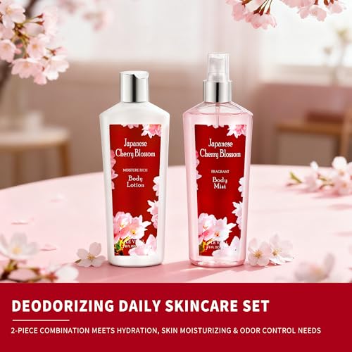 Japanese Cherry Blossom Bath and Body Care Set - Body Mist and Body Cream Set, Nourishing and Moisturizing Daily Skincare - 8fl.oz / 236mL Each (2-Piece Bundle£© (Pack of 2)