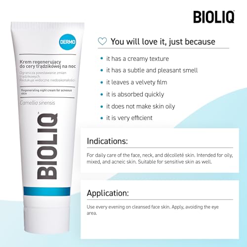 Bioliq - Dermo Regenerating Night Cream for Acne-Prone Skin with White Tea Extract - Reduces Spots, Imperfections, and Controls Oil - 50ml