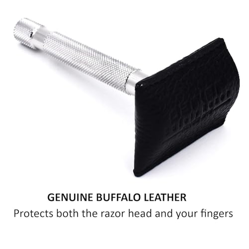 Parker Genuine Leather Safety Razor Travel Sheath ? Black-Buffalo Leather, Hand?Stitched Protection Sleeve for DE/Butterfly/3?Piece Razors