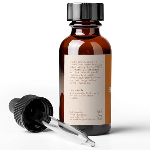 Pure Body Naturals Vitamin C Serum Dark Spot Corrector for Face, with Hyaluronic Acid and Vitamin E - Brightening Dark Spot Corrector Serum, 1 fl oz