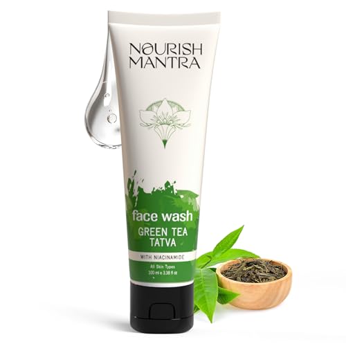 Nourish Mantra Green Tea Tatva Face Wash | With Green Tea, Walnut Powder & Niacinamide| For All Skin Types | 2-in-1 Exfoliator & Face Cleanser | Paraben & SLSSLES Free - 100 ml