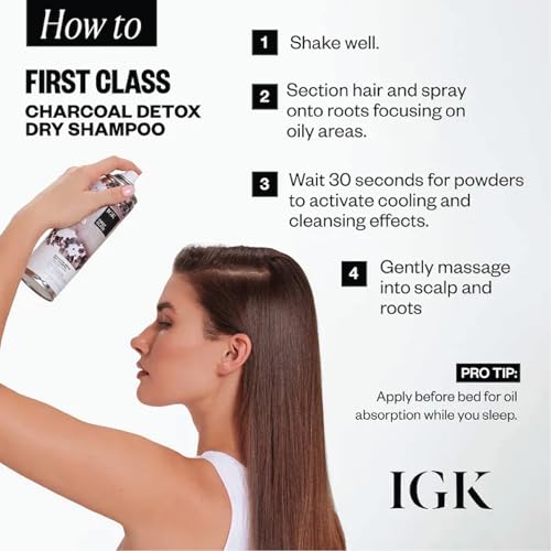 IGK First Class Charcoal Detox Dry Shampoo Travel Size | Extends Style for Days | Cleanses, Absorbs Oil and Refreshes | Eliminates Odor Post-Workout | 2.0 Fl Oz (Pack of 2)