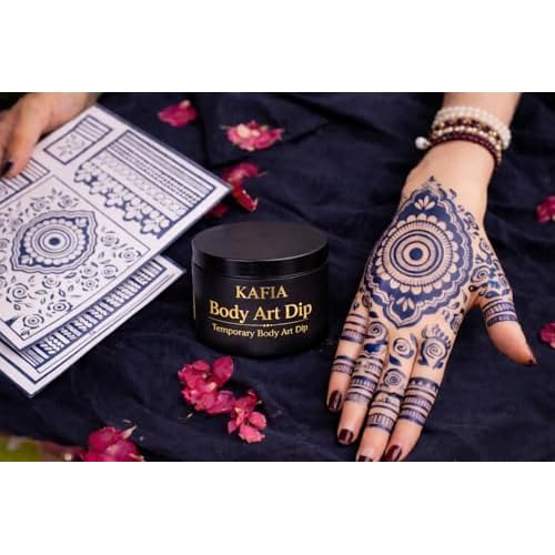 KAFIA Body Art Stencil Kit, Temporary Body Art, 50gm Brown Dip, 2 Stencil Kits, Includes Stick and Instruction Card
