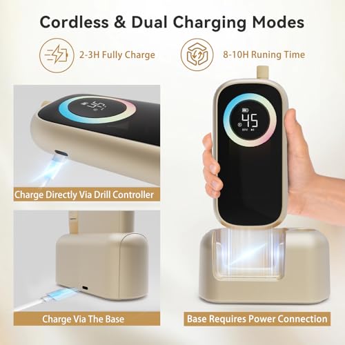 Electric Nail Drill 45000RPM, 2025 Pro High Tech Fast Remove Cordless Nails Drill with Rechargeable Stand for Acrylic Nails, 12Pcs Drill Bits and Holder, LCD Professional Nail Machine for Salon Home
