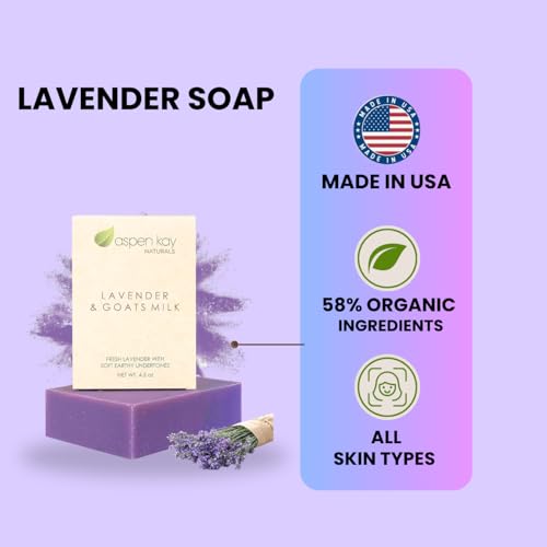 Aspen Kay Naturals Lavender and Goats Milk Soap Bar. Natural Lavender Soap with Organic Shea Butter & Pure Essential Oils. Gentle for Face and Body. For Men, Women & Teens. Handmade in USA. (2 pack)