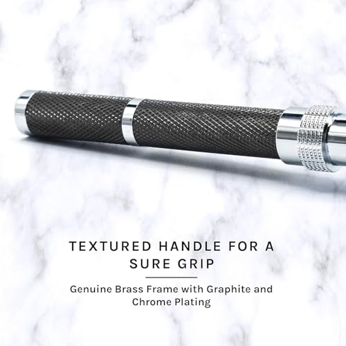 Parker, 96R Graphite Gray Long Handle Butterfly Open Double Edge Safety Razor for Men, 5 Parker Premium Platinum Double Edge Razor Blades Included