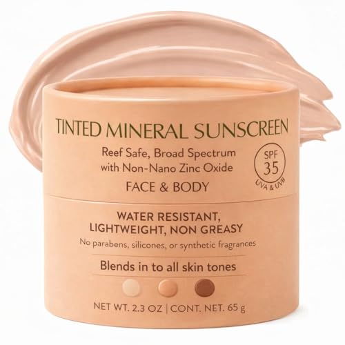 NAT? BOTANICALS Tinted Mineral Face and Body Sunscreen SPF 35 - Mineral Zinc Oxide Sunblock Lotion - Broad-Spectrum UVA & UVB Protection - Lightweight & Gentle for Sensitive Skin - Reef Safe