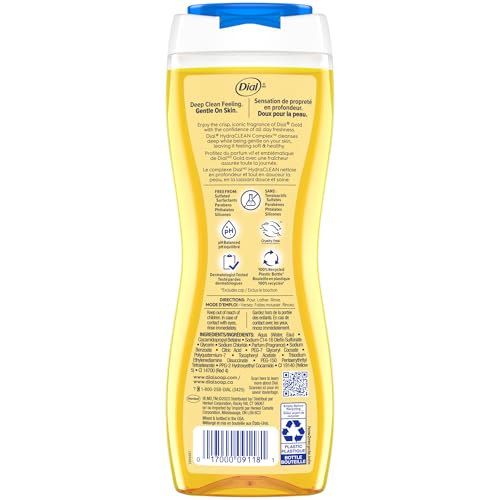 Dial Body Wash, Advanced Clean Gold, 16 Fl Oz, Pack of 4, Hydraclean Complex & Vitamin E, Gentle, Leaves Skin Feeling Nourished, Dermatologist-Tested, No Parabens & Sulfates