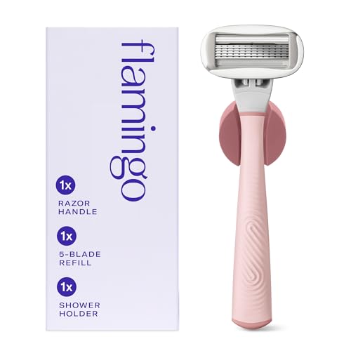 Flamingo Razors for Women, 1 Razor (Rose) Handle, 1 Razor Blade Refill, and 1 Shower Holder
