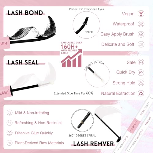 NINGLASH Wink Lash Clusters Kit Wispy DIY Eyelash Extension, Manga 168pcs Natural Individual Fairy Spikes Cluster Eyelashes Anime Eye Lashes Waterproof Lash Bond and Seal Remover Tweezer Comb Brush