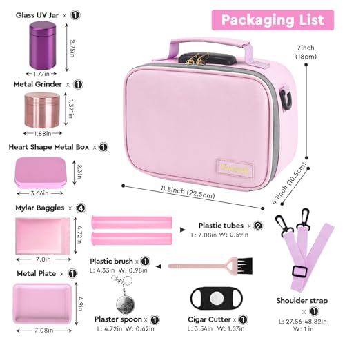 PU Leather Storage Bag Complete Kit with 10 Small Accessories, Portable Travel Storage Case with Lock and Great Gift for Women, Childproof Organization Container Box 9 X 6 X 4 Inches (Pink)