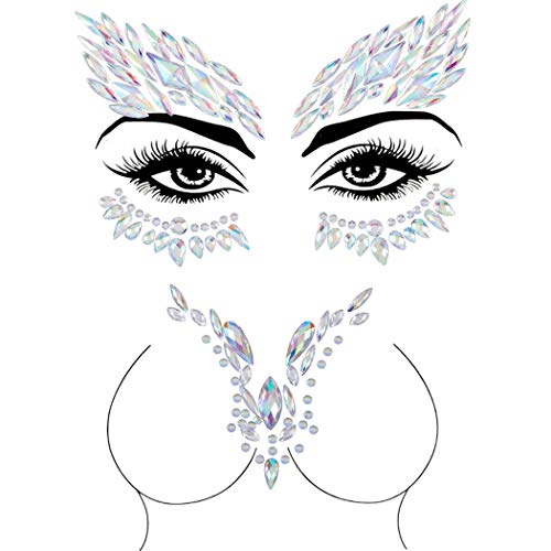 Rhinestone Face Jewels Rave Festival Gem Mermaid Chest Gem Crystal Eyes Stickers for Women and Girls 2PCS